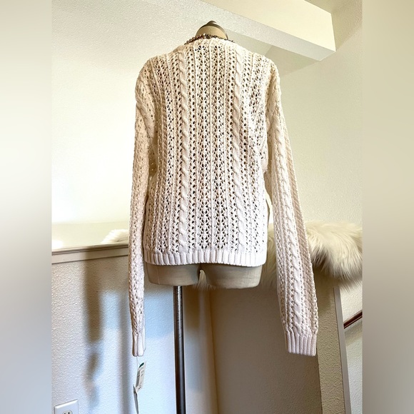 NWT M White Knit Cardigan Sweater - Picture 5 of 9